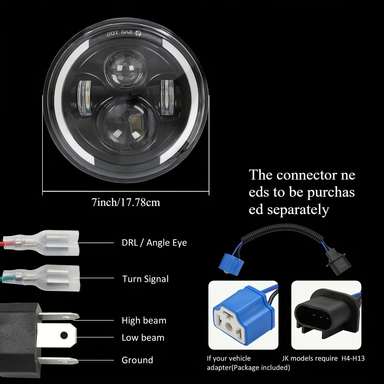 50W 7Inch 17,78cm LED Angel Ey - Universal Motorcycle Led Headlight Projector recensie en prijs
